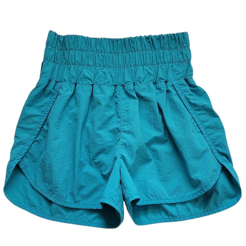 Zenana Smocked Waistband Running Shorts Teal Womens Small Athleisure